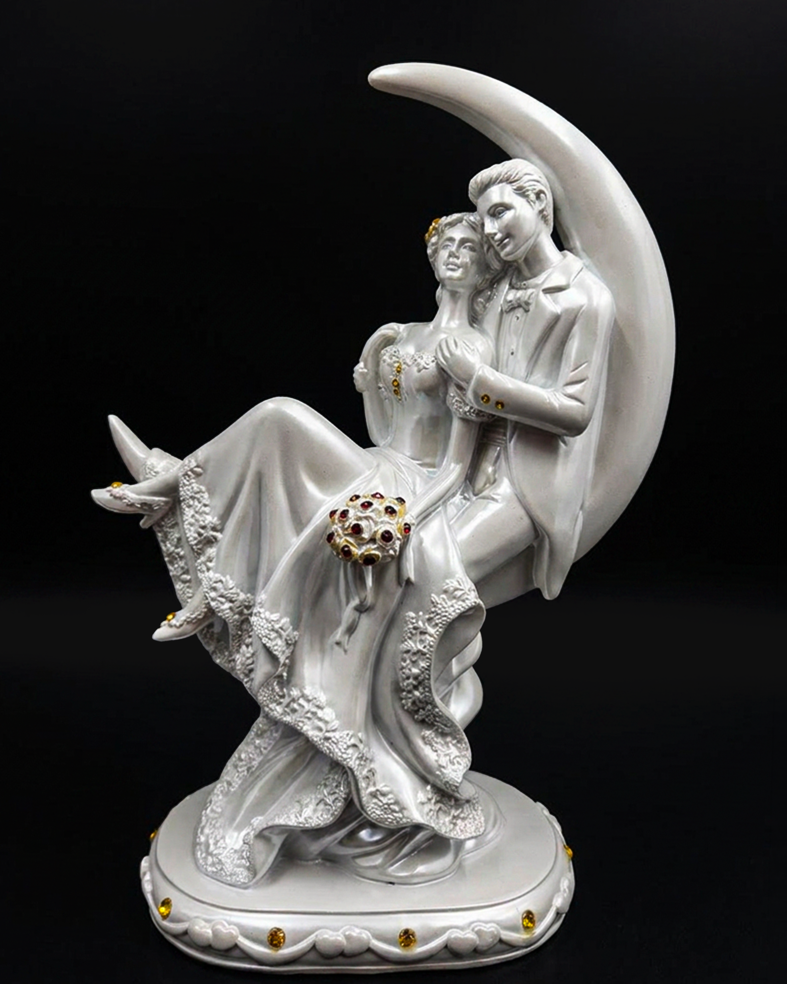 Couple Sitting on Moon | Showpiece | Romantic Decor | White
