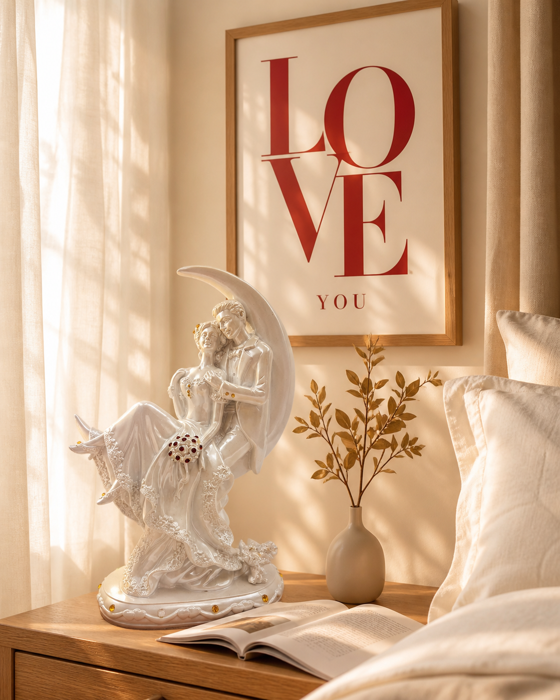 Couple Sitting on Moon | Showpiece | Romantic Decor | White
