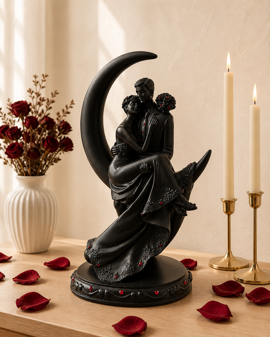 Couple Sitting on Moon | Showpiece | Romantic Decor | Black