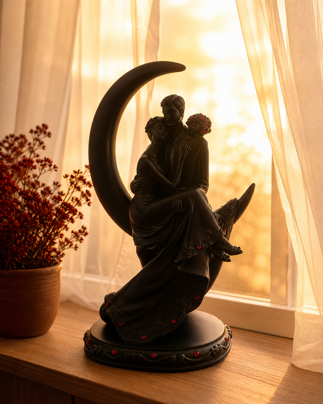 Couple Sitting on Moon | Showpiece | Romantic Decor | Black
