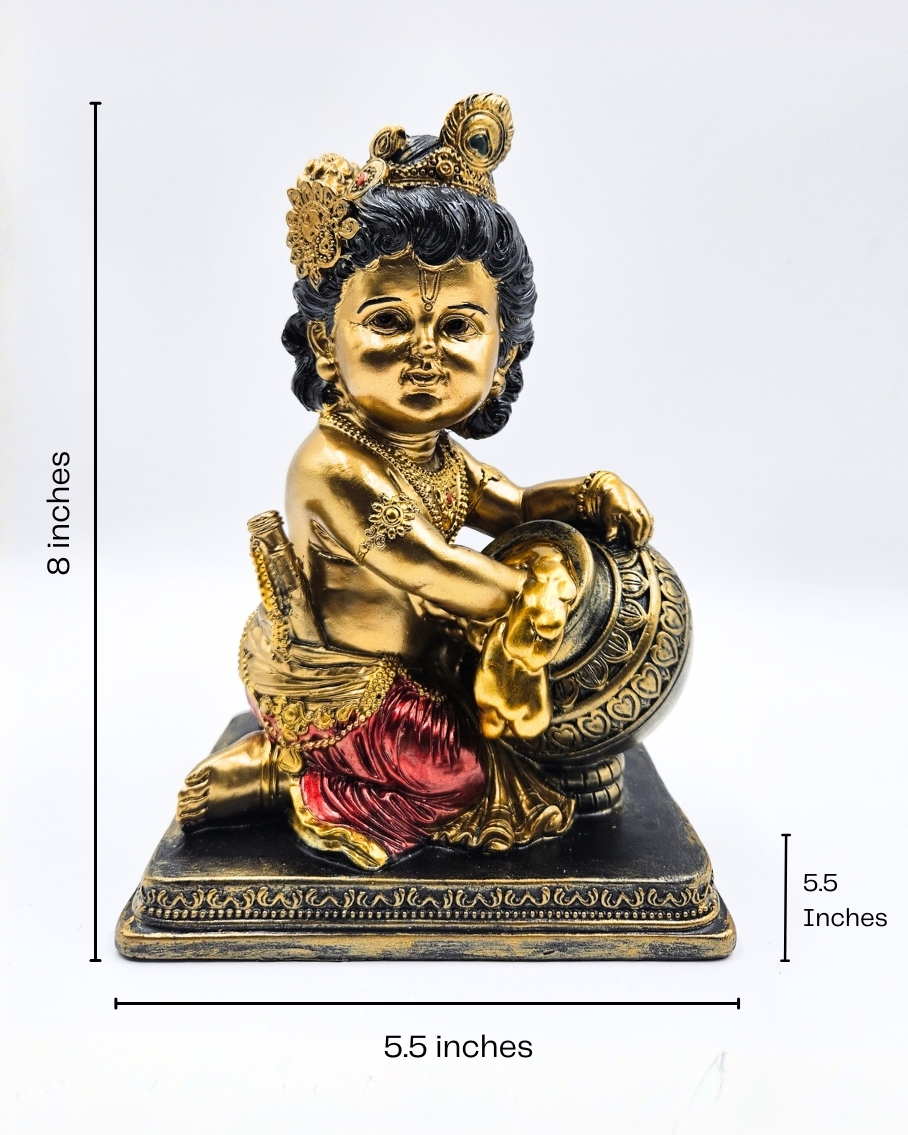 Bal Krishna with Makhan | Idol | Spiritual Decor | Golden Red