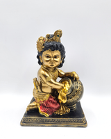 Bal Krishna with Makhan | Idol | Spiritual Decor | Golden Red