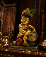 Bal Krishna with Makhan | Idol | Spiritual Decor | Golden Red