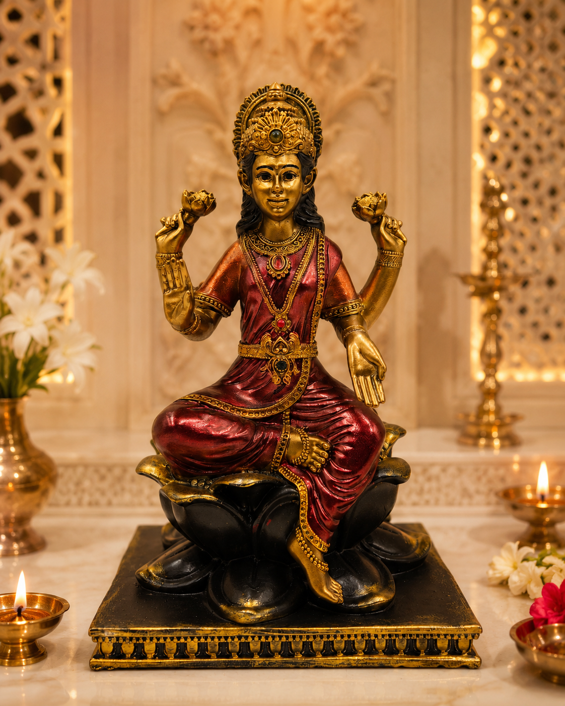 Maa Lakshmi | Idol | Spiritual Decor | Golden Red