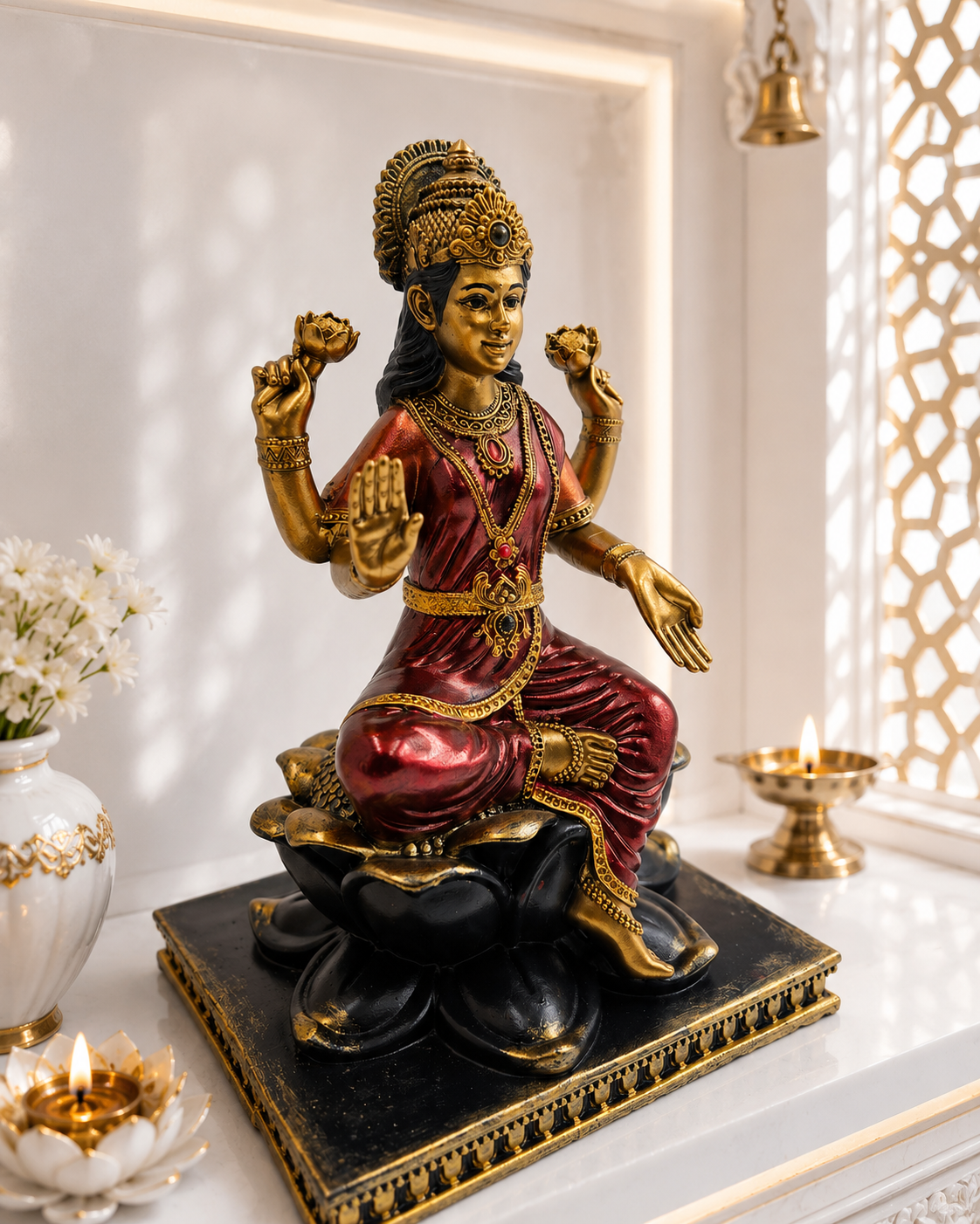 Maa Lakshmi | Idol | Spiritual Decor | Golden Red