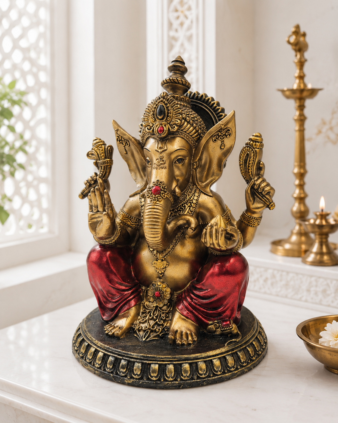 Ganesha | Idol | Spiritual Decor | Golden Red