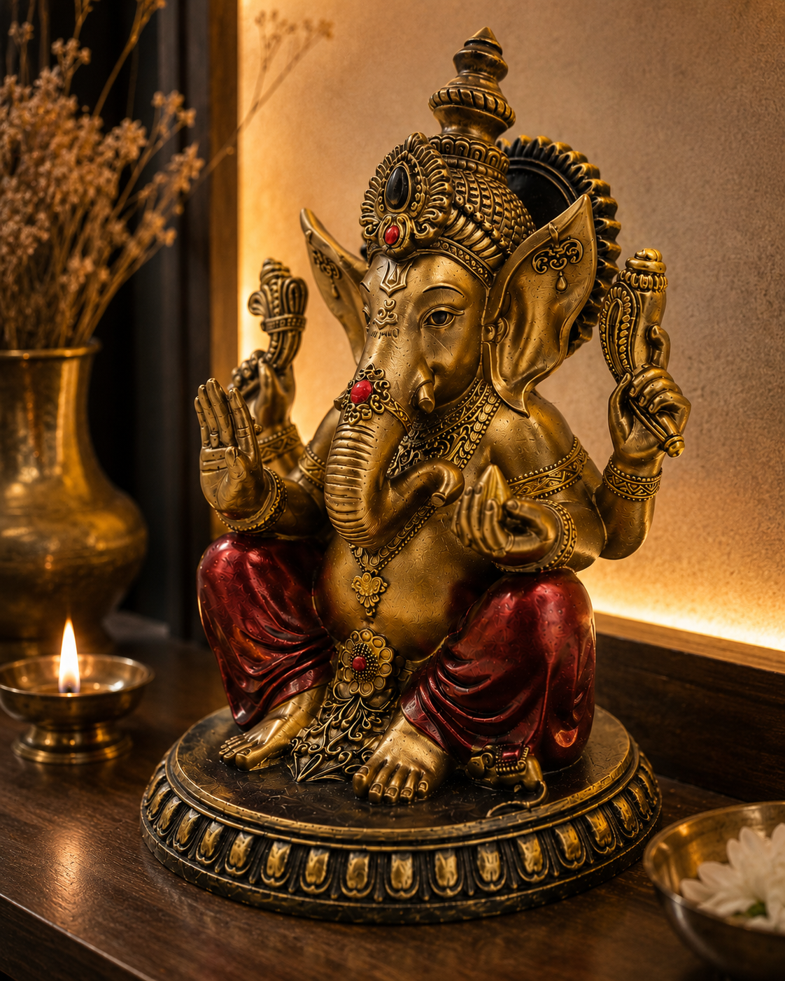Ganesha | Idol | Spiritual Decor | Golden Red