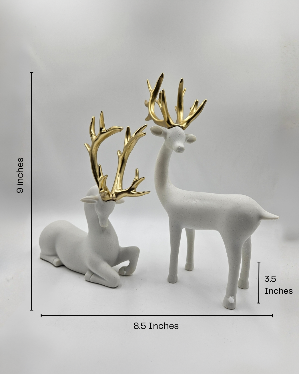 Sitting Deer Long Horn | Figurine | Nature Decor | White