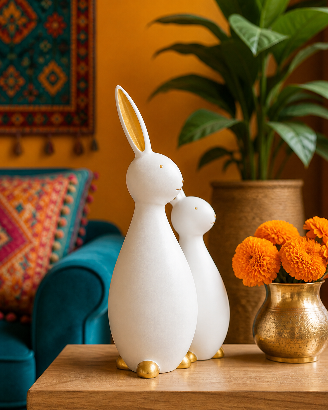 Rabbit Pair | Figurine | Home Decor Accent | White