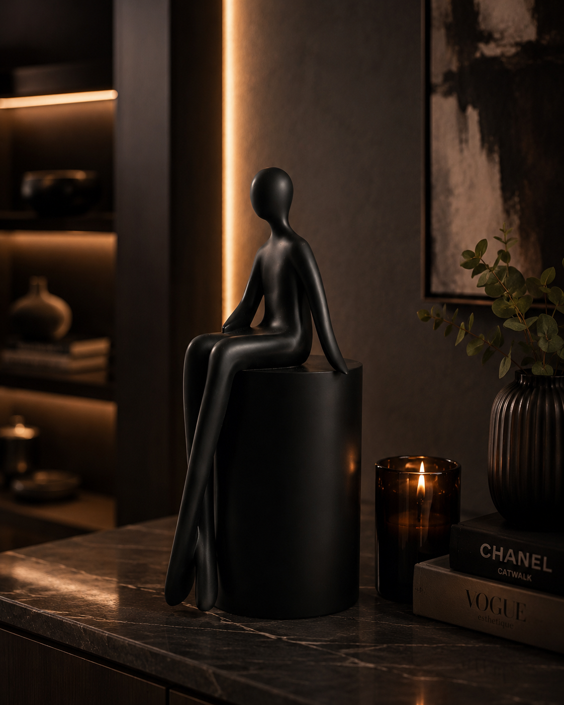 Man Sitting | Figurine | Modern Decor | Black