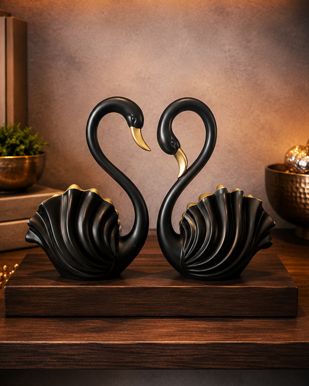 Eternal Swan Duo Home Decor | Figurine | Black