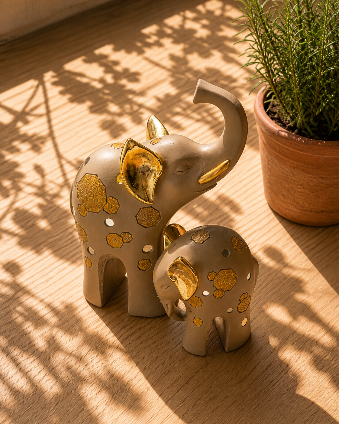 Elephant Pair | Figurine | Vastu Home Decor | Beige White