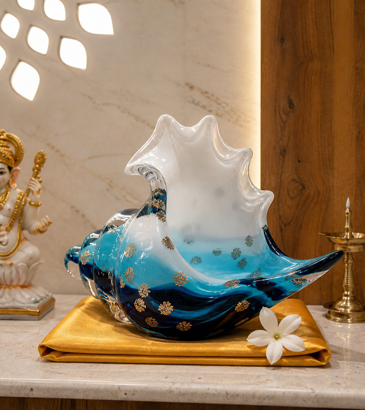 Crystal Shankh | Showpiece | Spiritual Decor | Blue