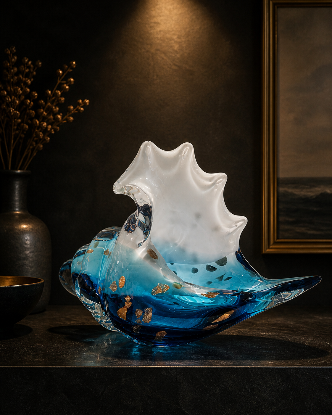 Crystal Shankh | Showpiece | Spiritual Decor | Blue