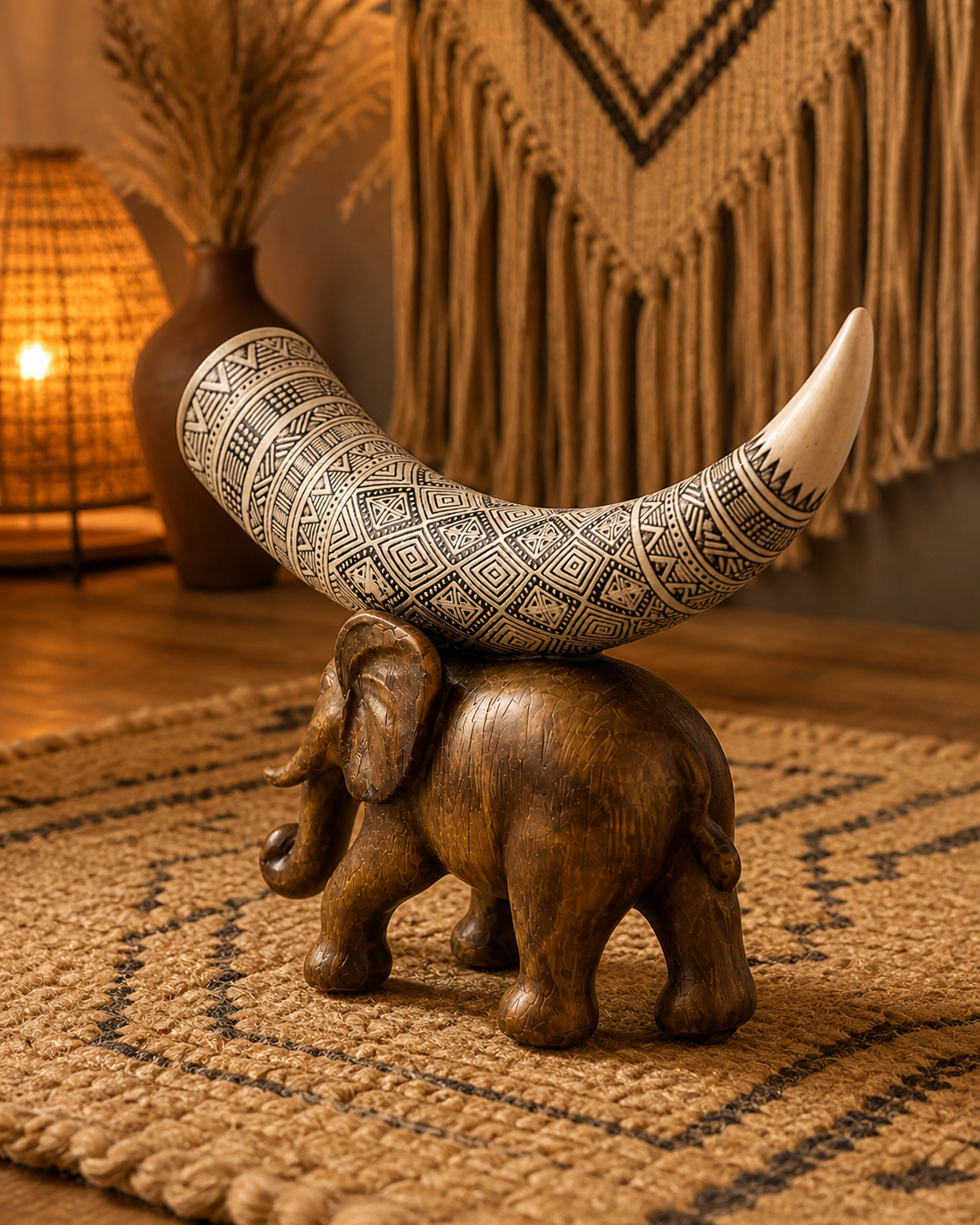 Elephant with Tusks | Statue | Traditional Decor | Premium