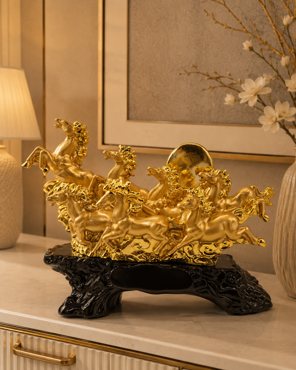7 Running Horses | Statue | Vastu Decor | Golden