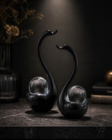 Swan Pair with Crystal Ball | Showpiece | Luxury Decor | Black