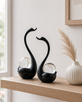 Swan Pair with Crystal Ball | Showpiece | Luxury Decor | Black