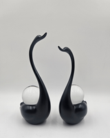 Swan Pair with Crystal Ball | Showpiece | Luxury Decor | Black