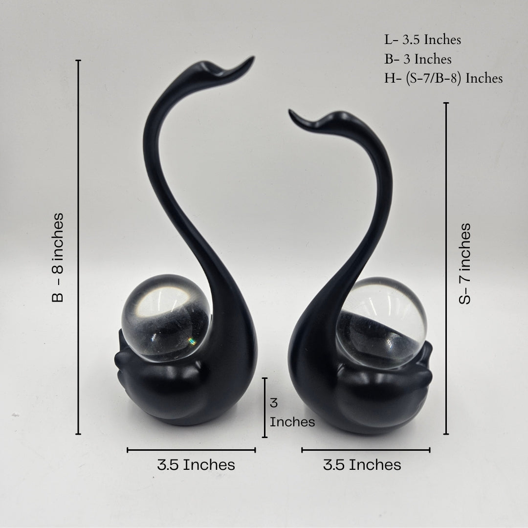 Swan Pair with Crystal Ball | Showpiece | Luxury Decor | Black