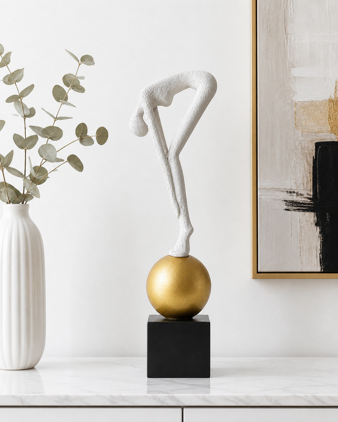 Bending Man | Figurine | Abstract Decor | White