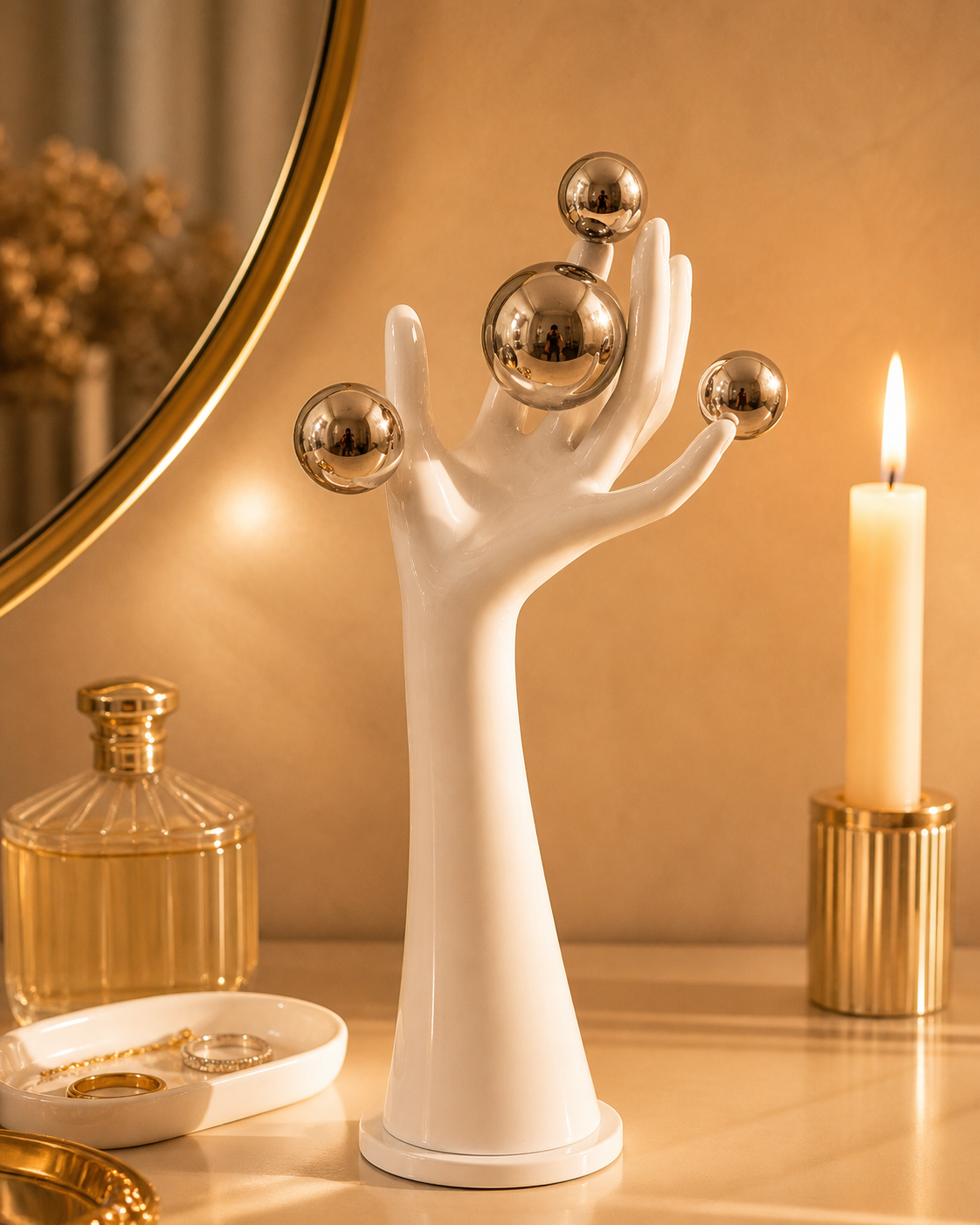 Hand with Balls | Sculpture | Modern Decor | White