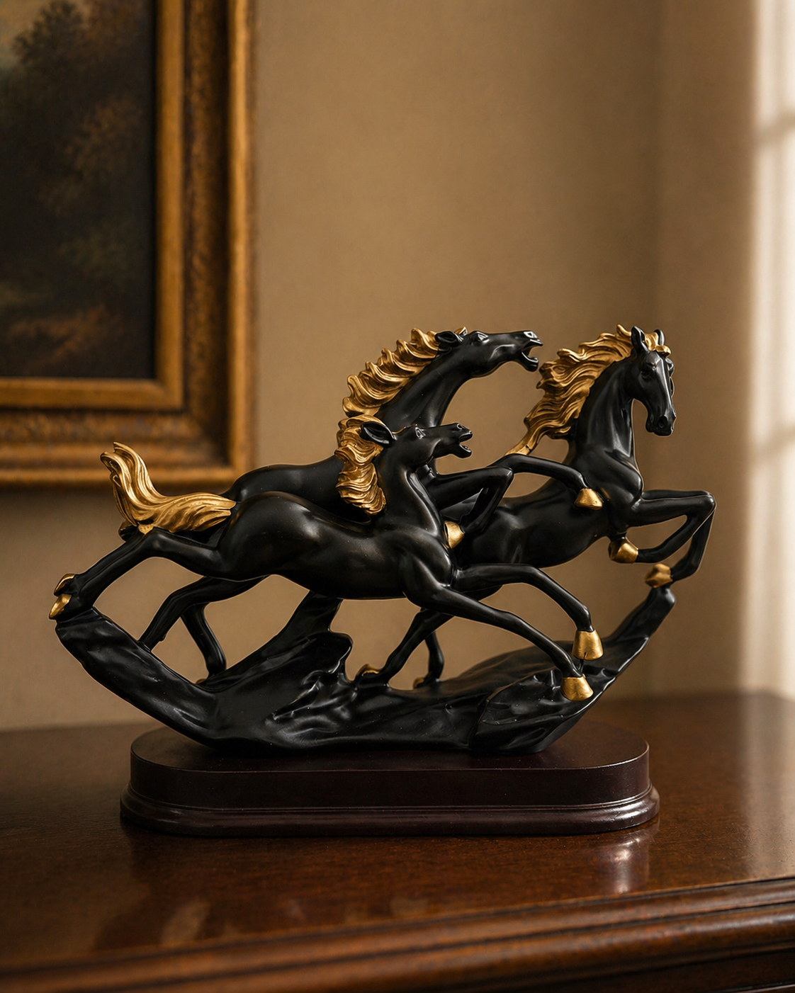 3 Running Horses | Sculpture | Modern Home Decor | Black