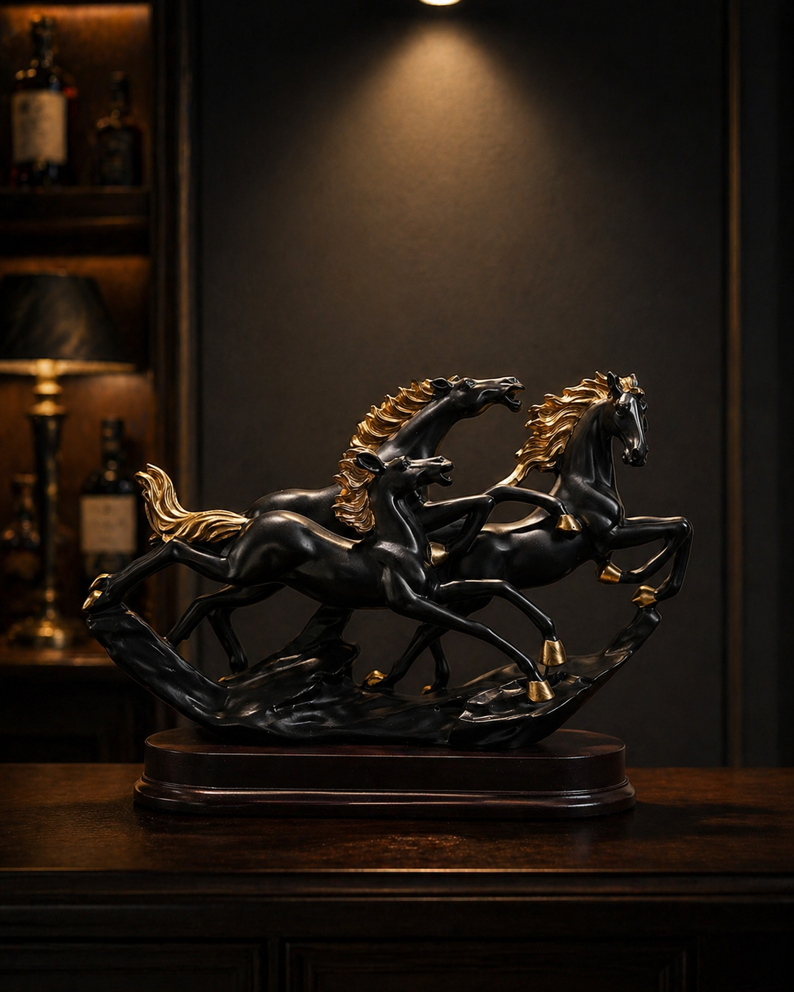 3 Running Horses | Sculpture | Modern Home Decor | Black
