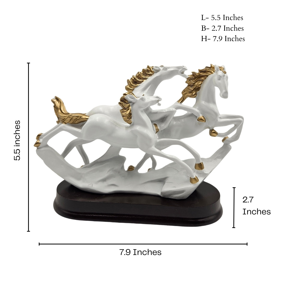 3 Running Horses | Statue | Home Decor Figurine | White