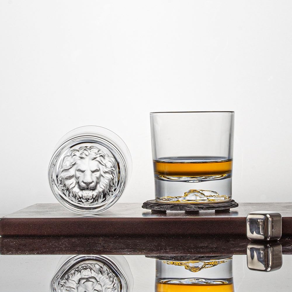 Royal Lion Base Whiskey Glasses - Premium DOF Tumblers (Set of 6) | 320 ml