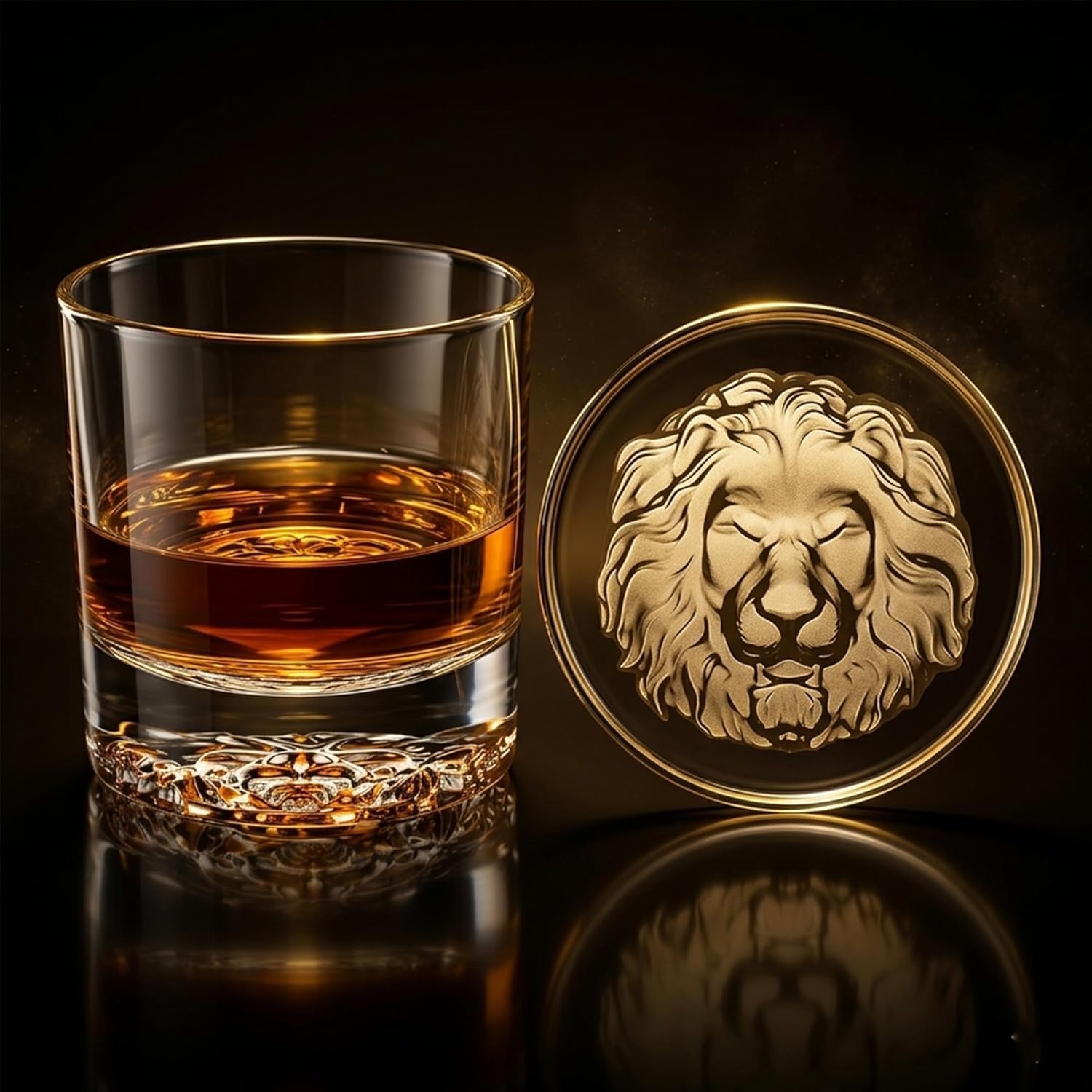 Royal Lion Base Whiskey Glasses - Premium DOF Tumblers (Set of 6) | 320 ml