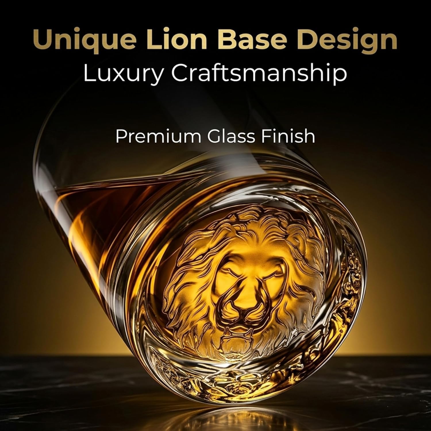 Royal Lion Base Whiskey Glasses - Premium DOF Tumblers (Set of 6) | 320 ml