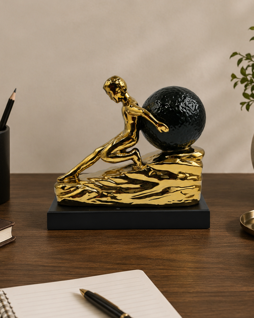 Man with Stone | Figurine | Modern Decor | Golden
