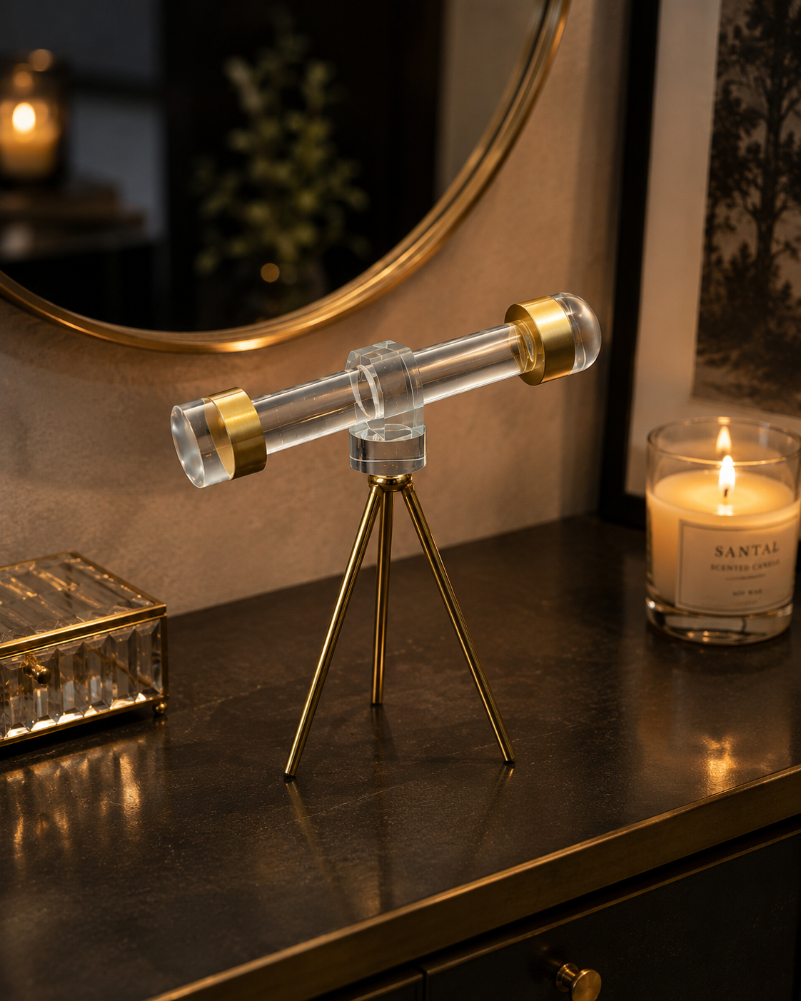 Luxury Mini Crystal Telescope Showpiece | Vintage Nautical Home Decor | Decorative Tabletop Accent