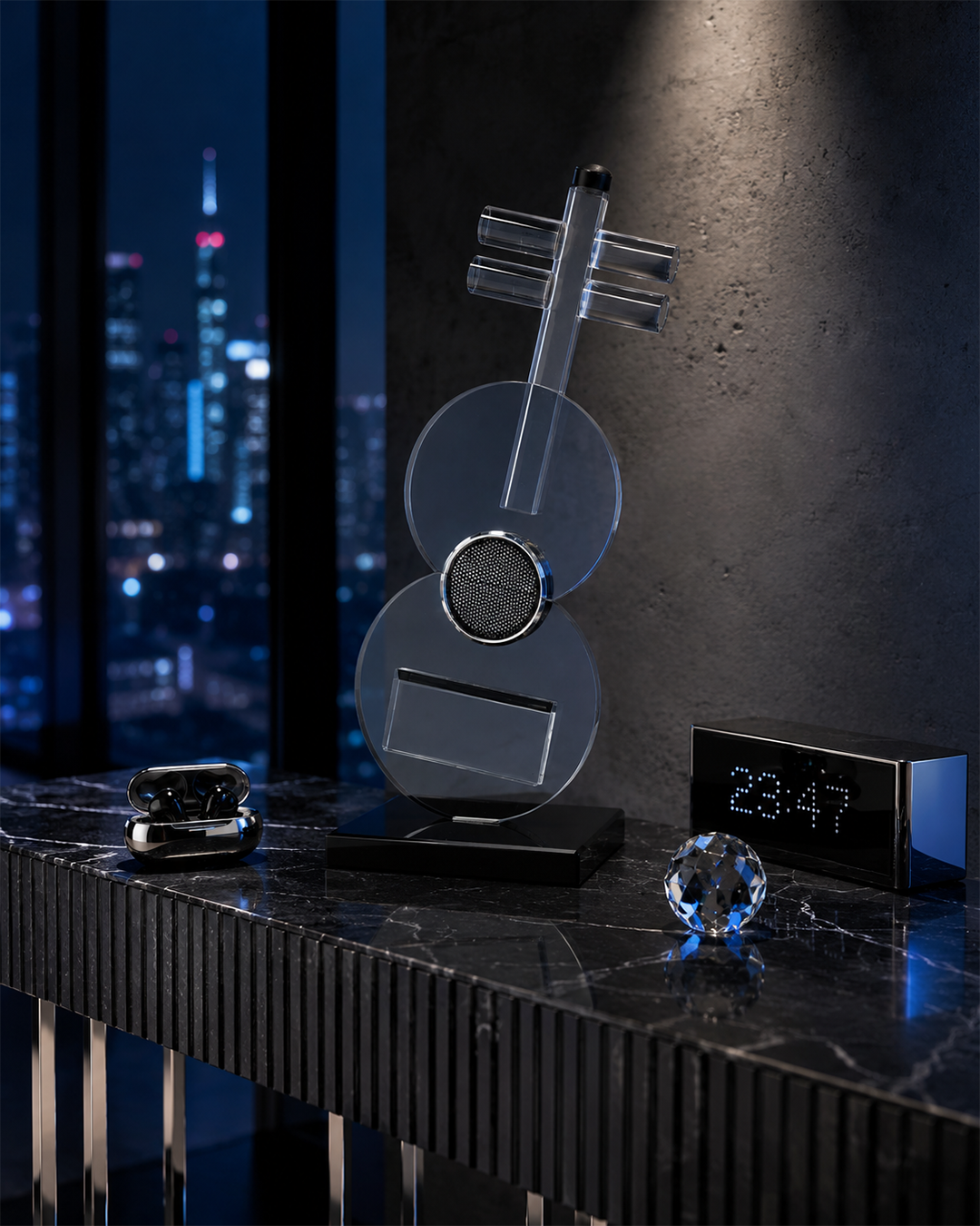Crystal Guitar | Miniature | Decor Accent | Black