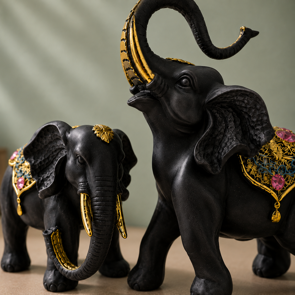 Premium Elephant Pair Statue for Home Decor | Vastu Decorative Showpiece | Symbol of Strength, Wisdom & Prosperity