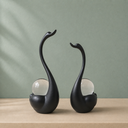Serenity Swan Pair with Crystal Ball - Modern Statement Decor| Black