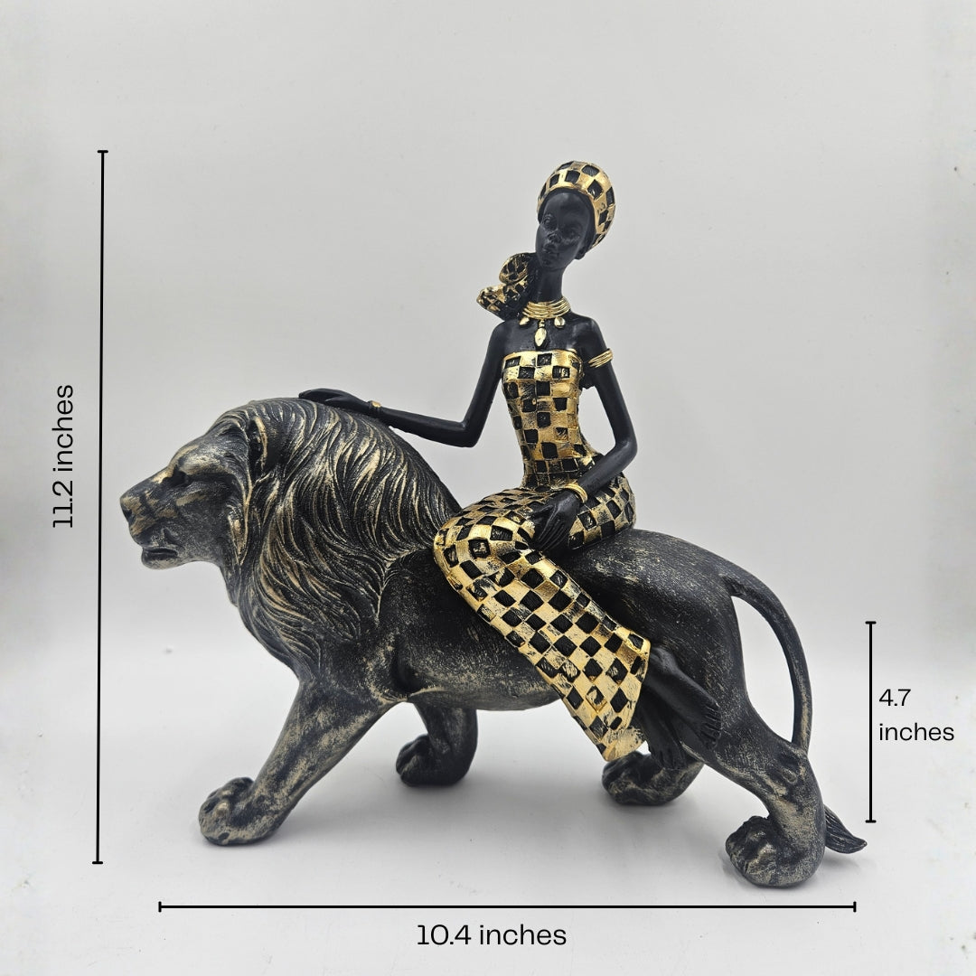 African Lady with Lion | Figurine | Ethnic Decor | Classic