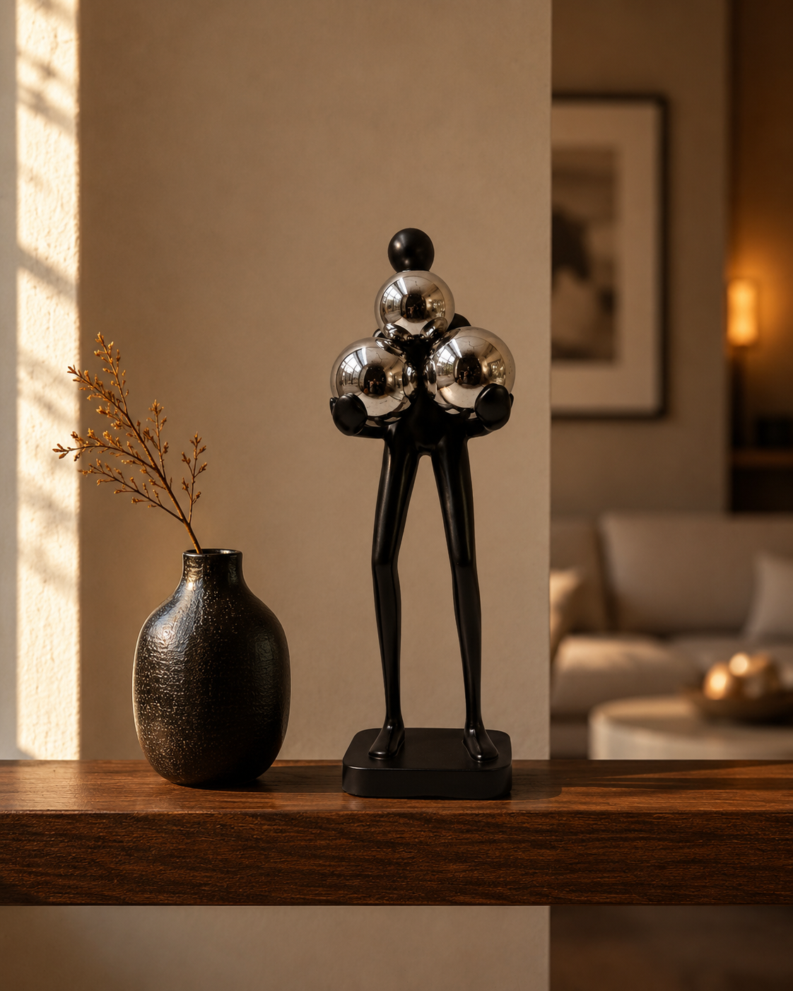 Man with Balls | Figurine | Modern Decor | Black