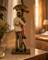 Couple Hug with Umbrella | Figurine | Romantic Decor | Pink White