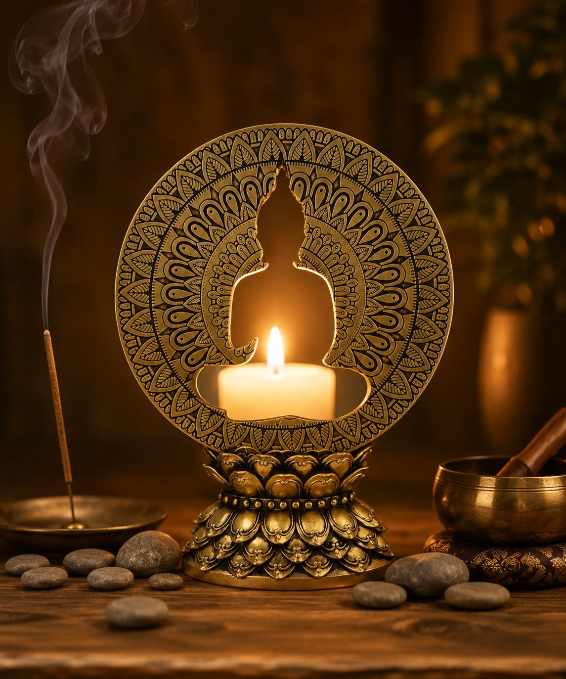 Hollow Buddha | Statue | Meditation Decor | Golden