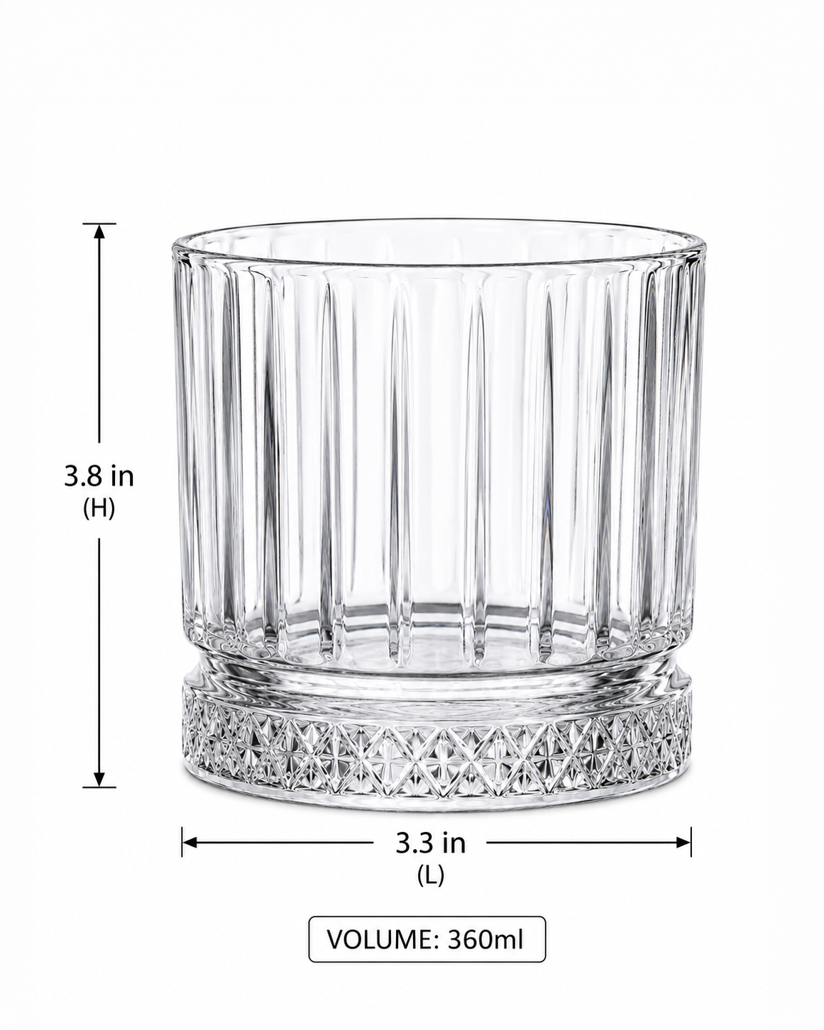 Royal Crystal Whiskey Tumbler Set of 6 | 360ml Each | Premium DOF Glasses for Scotch, Bourbon, Whiskey & Cocktails