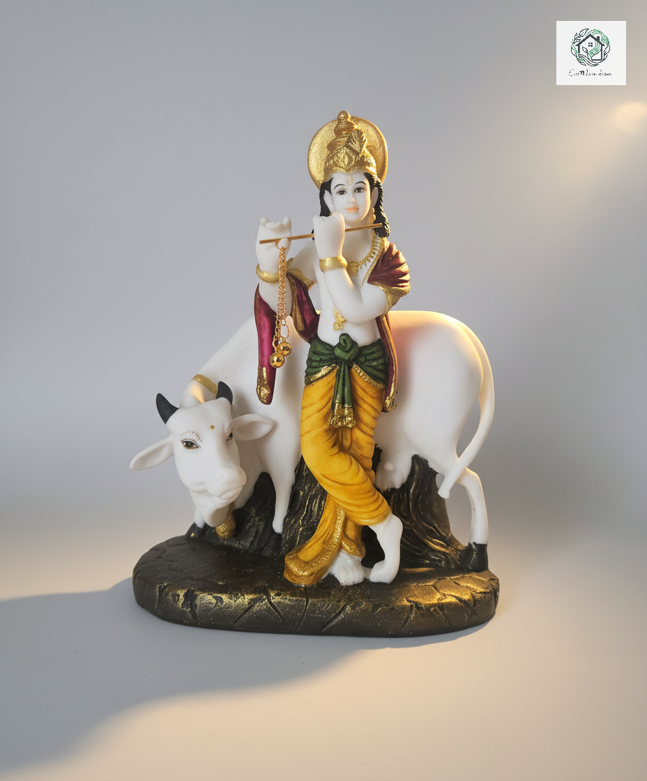 Krishna with Cow | Idol | Spiritual Decor | Multicolor