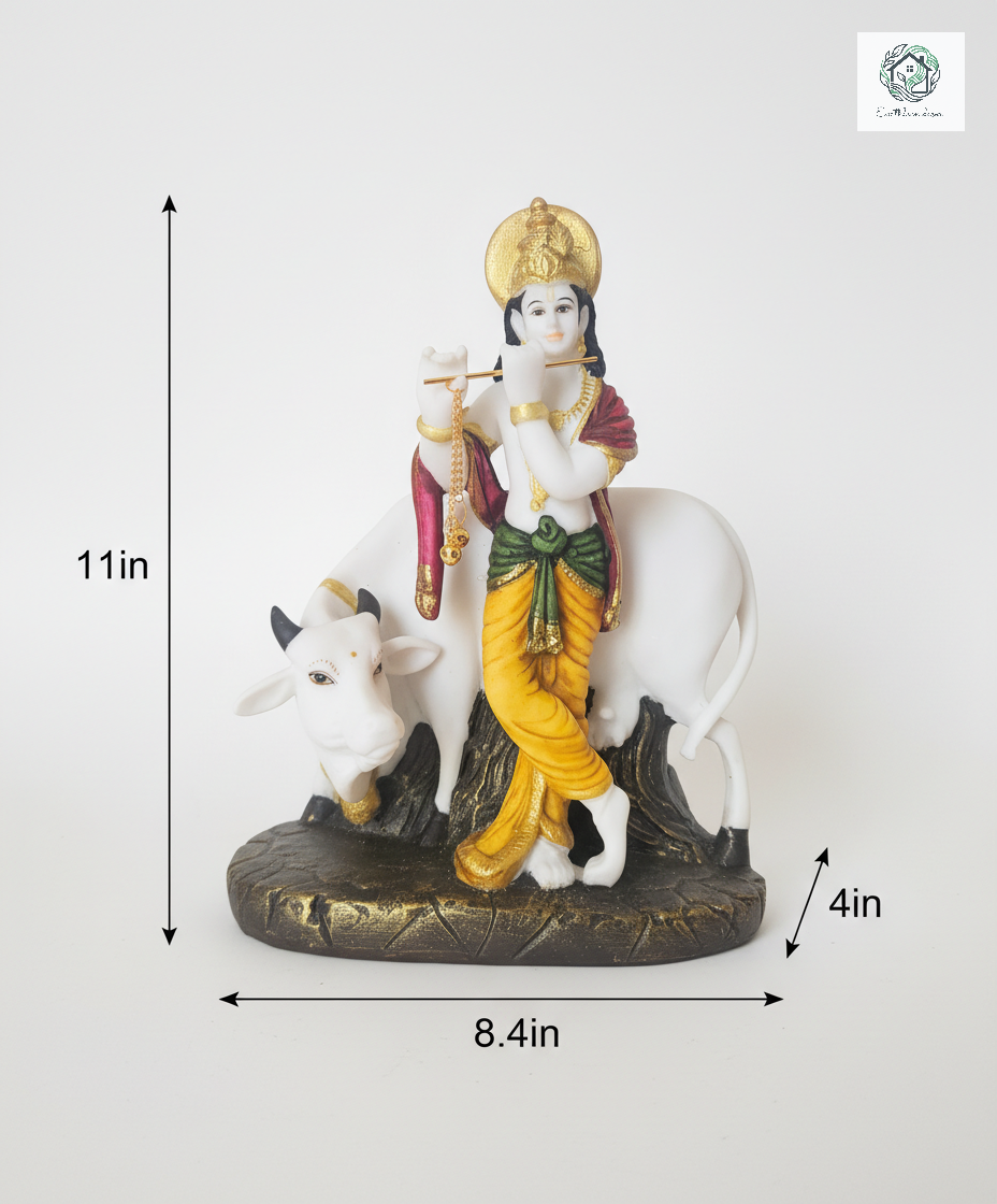 Krishna with Cow | Idol | Spiritual Decor | Multicolor