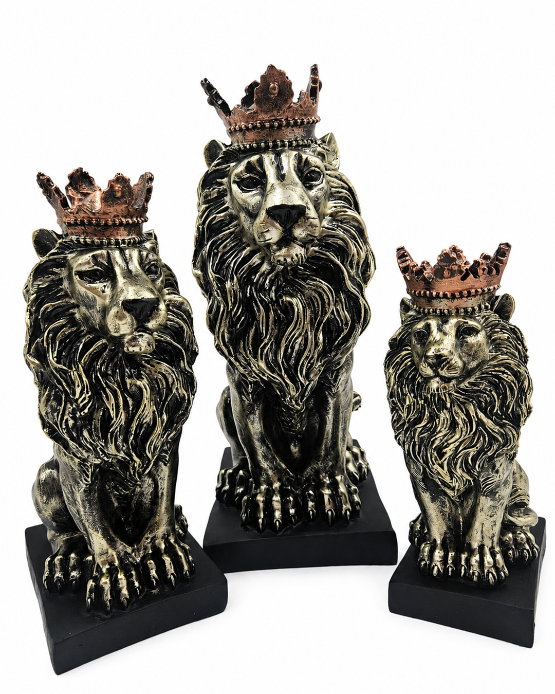Lion Family | Figurine Set | Luxury Decor | Gold Silver