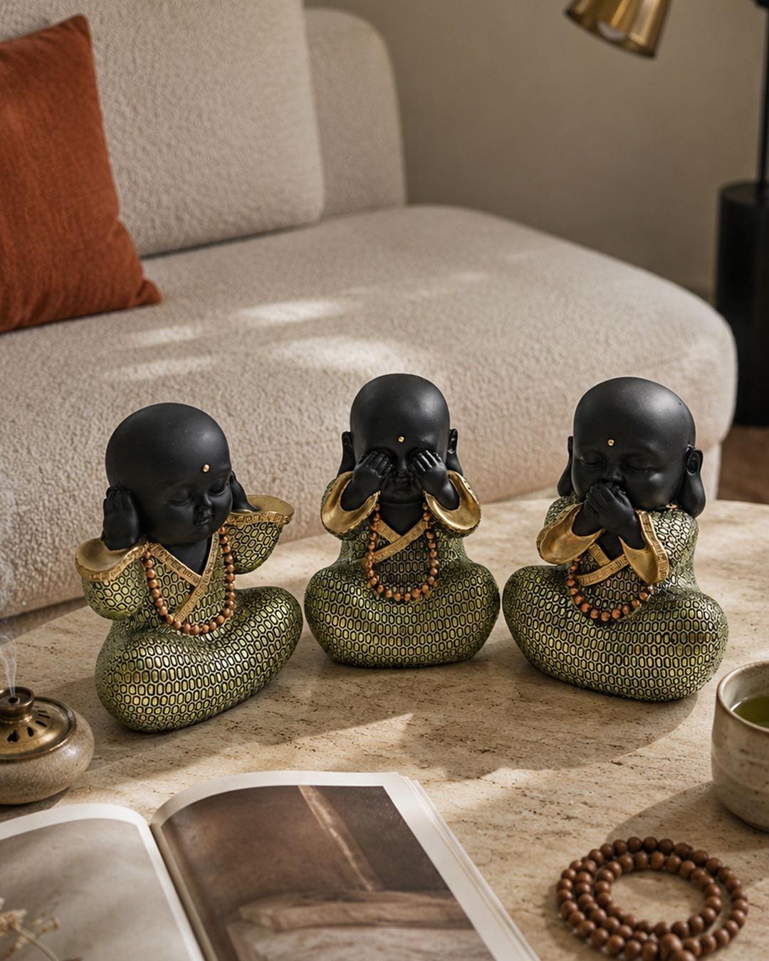 Laughing Buddha Set | Figurine Set | Feng Shui Decor | 3 Pc