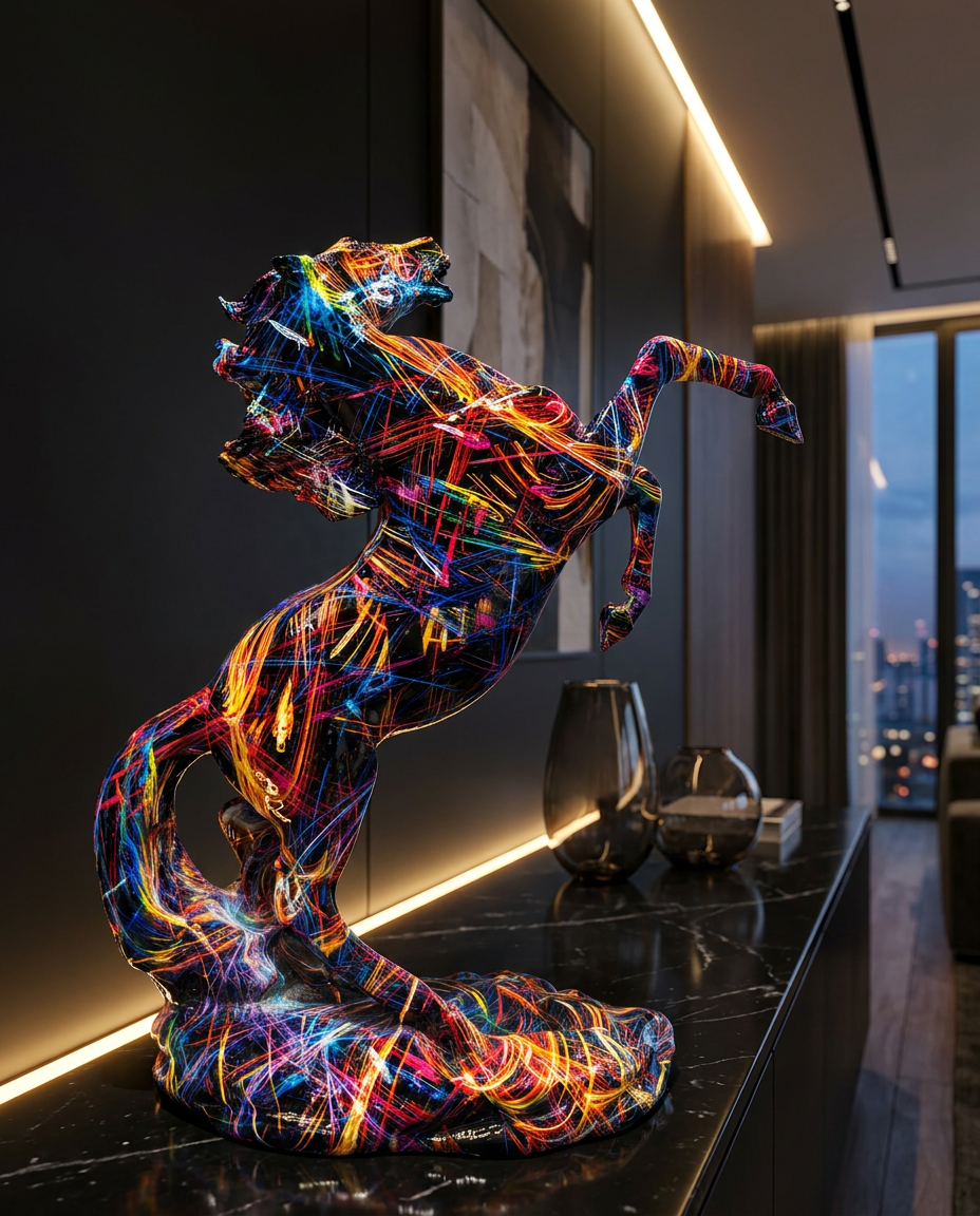 Luxury Colourful Horse Decor Accent | Vastu Showpiece | Symbol of Energy, Success & Prosperity