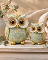 Elegant Green Owl Couple Showpiece | Decorative Home Decor | Symbol of Wisdom & Positive Energy