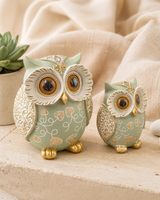 Elegant Green Owl Couple Showpiece | Decorative Home Decor | Symbol of Wisdom & Positive Energy