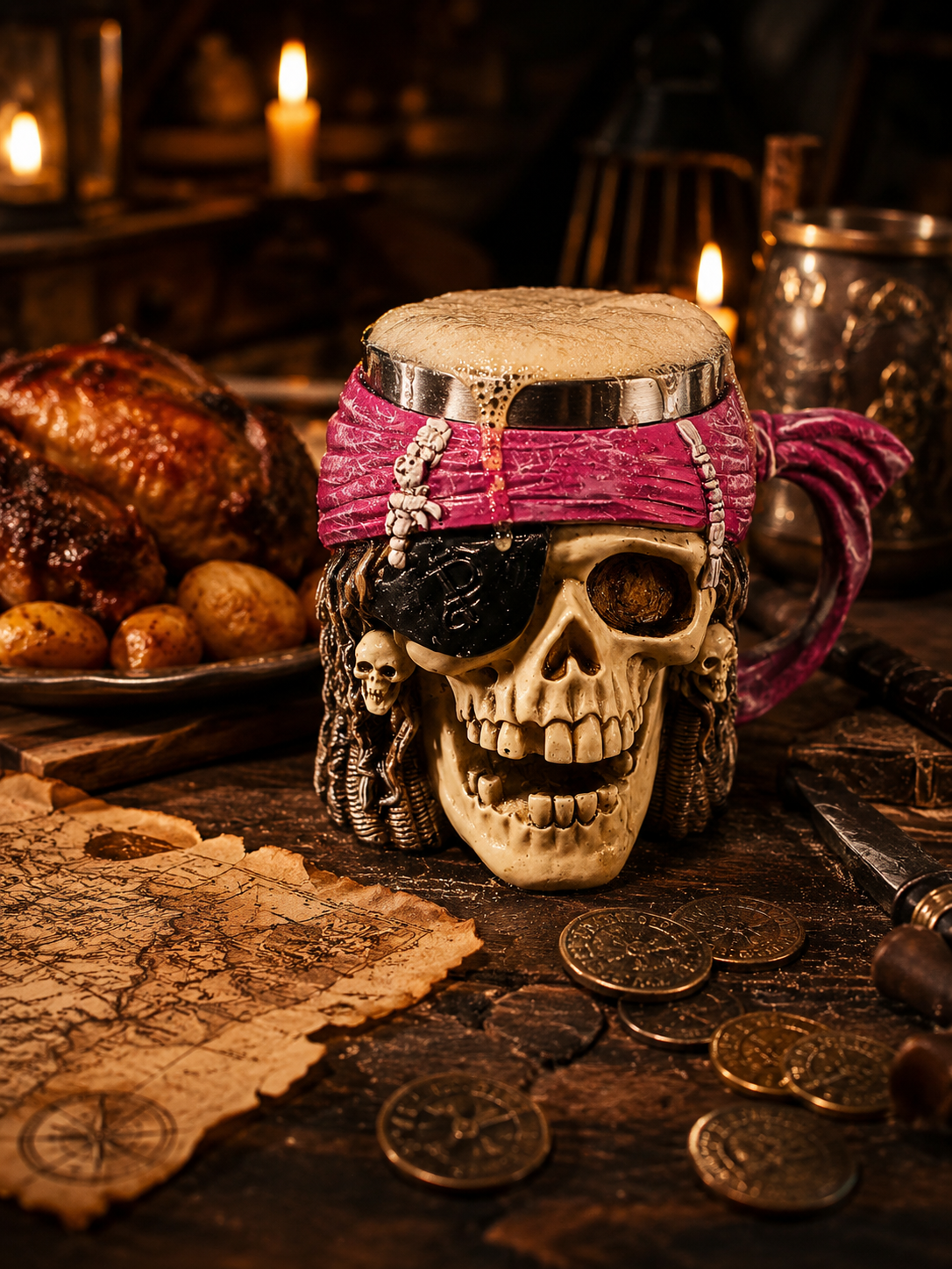 Resin Pirate Skull Goblet Beer Mug | Themed Drinkware | Bar Decor | Pirate Design